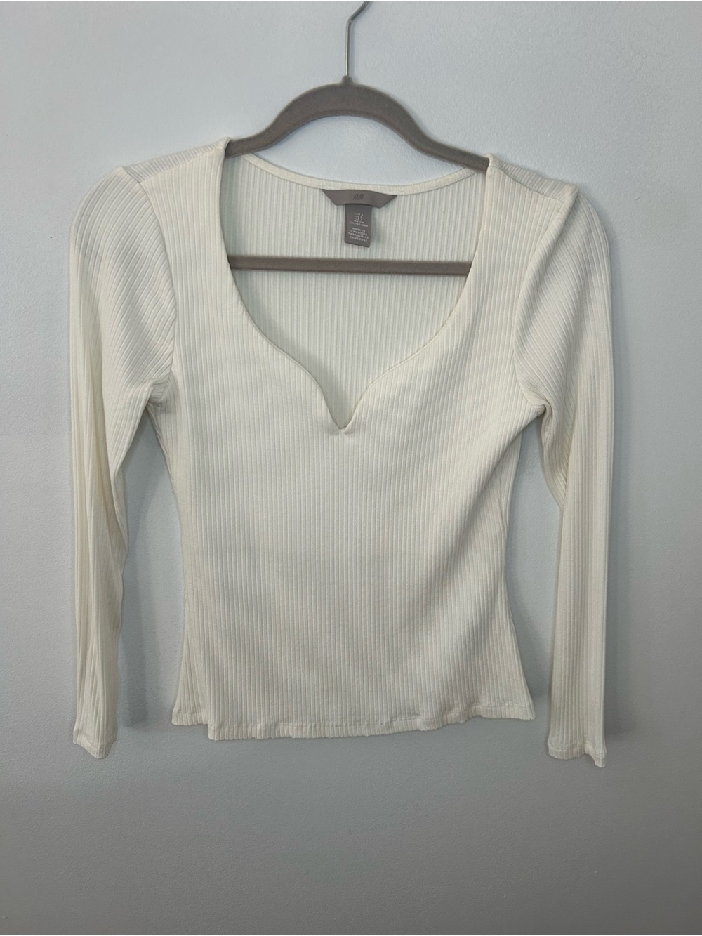 H&M NWOT RIB-KNIT SWEETHEART-NECK Y2K TOP Cream Size S